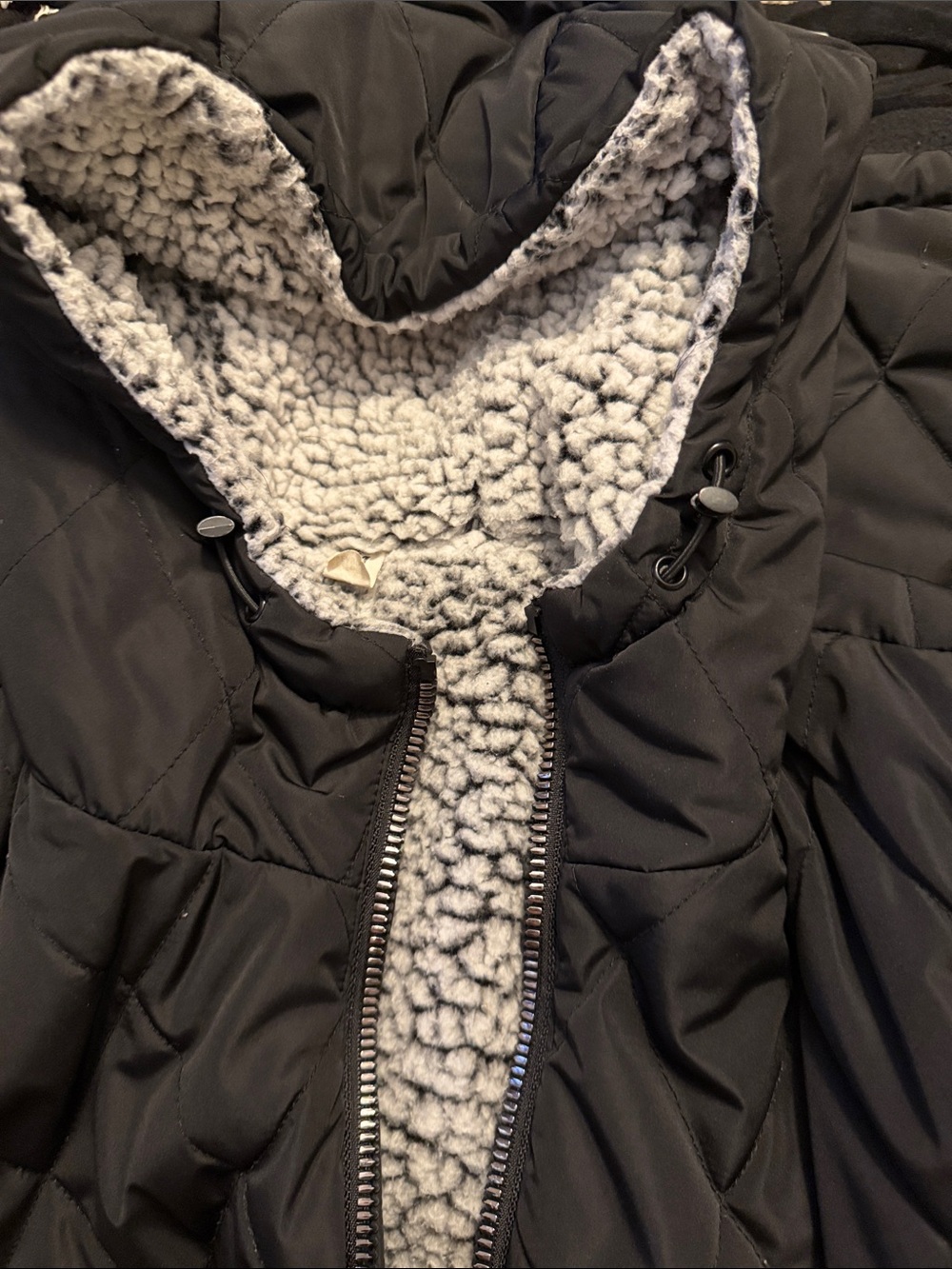 Free Country Black Quilted Hooded Puffer with Gray Sherpa Lining - Picture 4 of 6